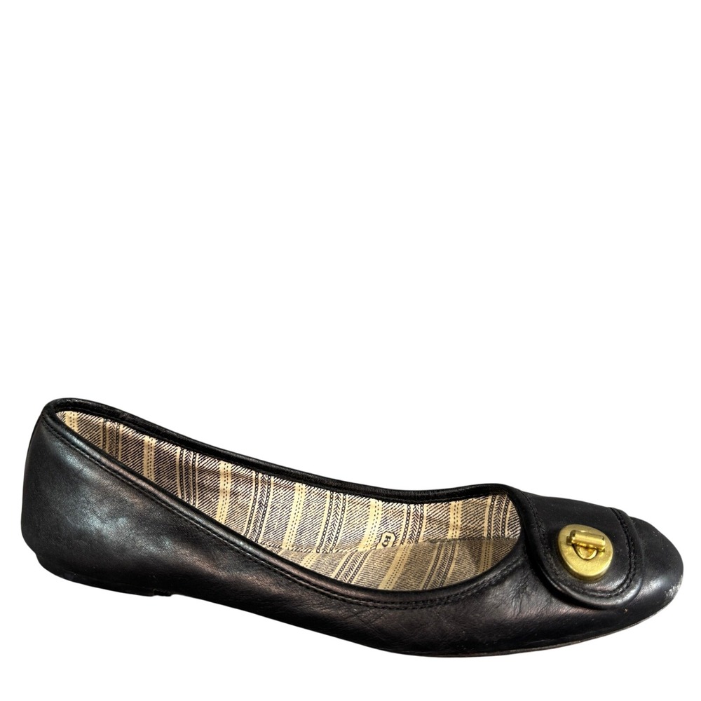 Coach Black Leather Turnlock Ballet Flats Brass Hardware Round Toe Shoes 9.5
